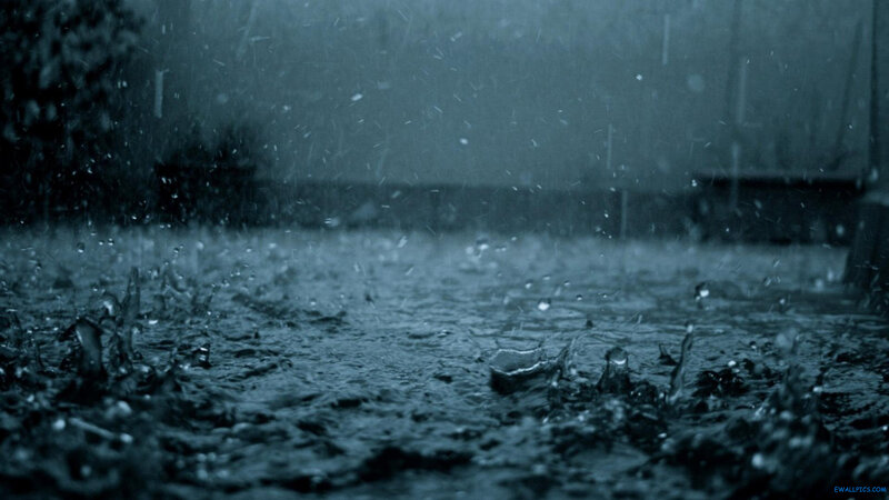 Raindrops on Wet Surface — Blue, Dreary, Night