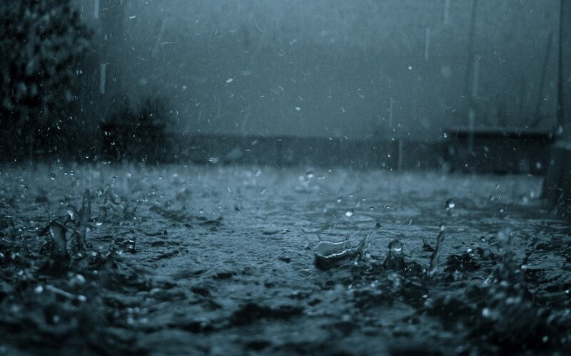 Raindrops on Wet Surface — Blue, Dreary