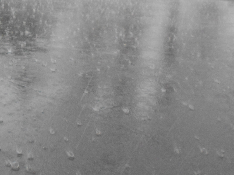 Raindrops on Wet Surface — Gray, Overcast