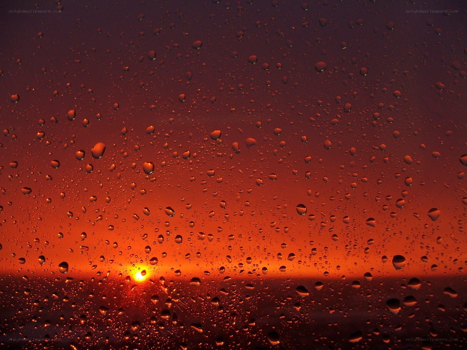 raindrops on window at sunset