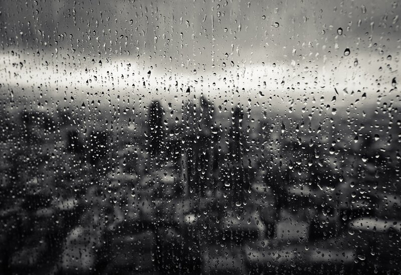 Raindrops on Window — Black, Gloomy, Photograph