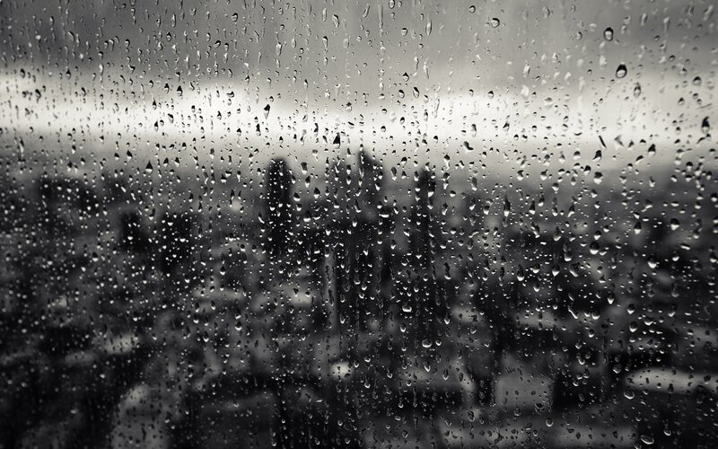 Raindrops on Window — Black, Gloomy
