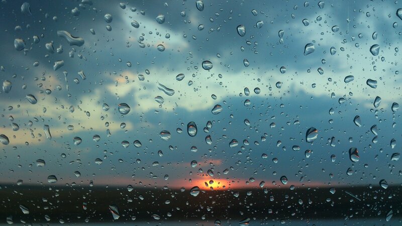 Raindrops on Window — Blue, Calm