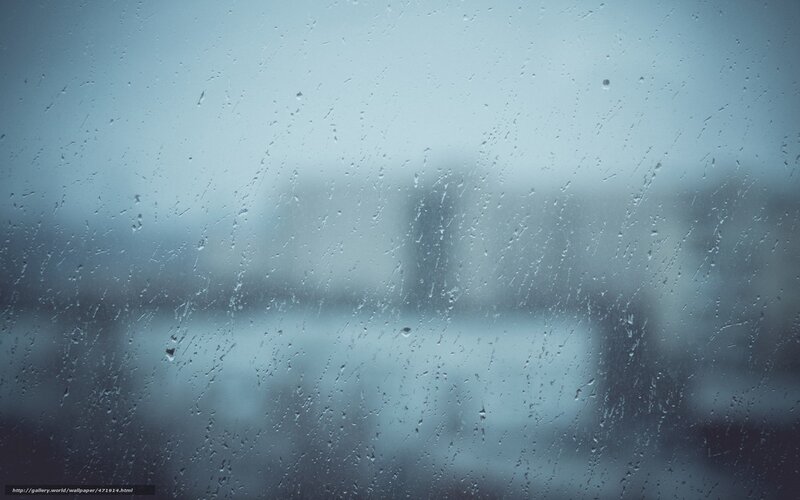 Raindrops on Window — Blue, Dreary