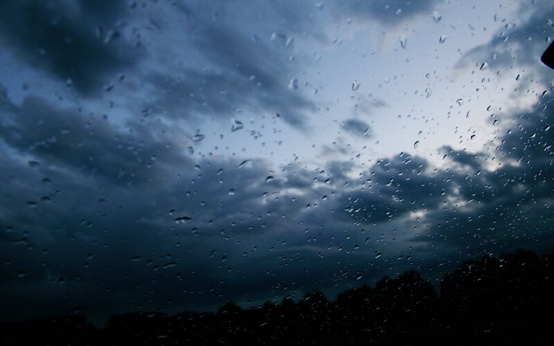 Raindrops on Window — Blue, Gloomy, Night