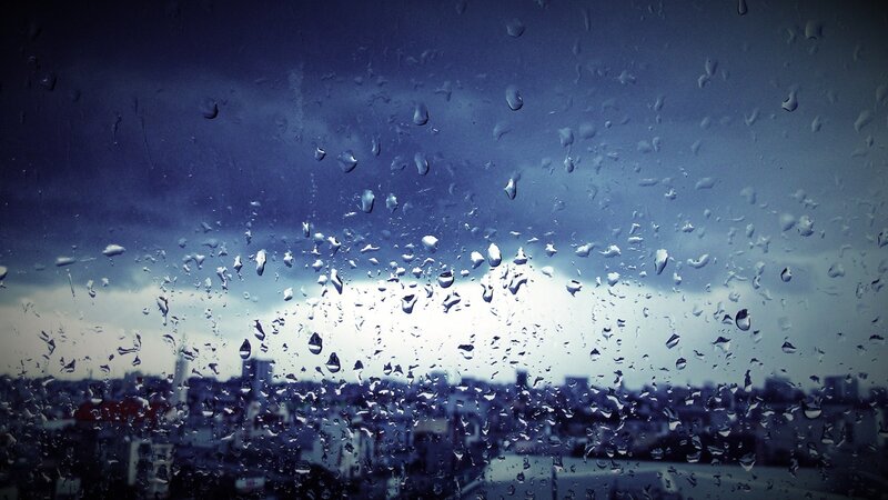 Raindrops on Window — Blue, Gloomy