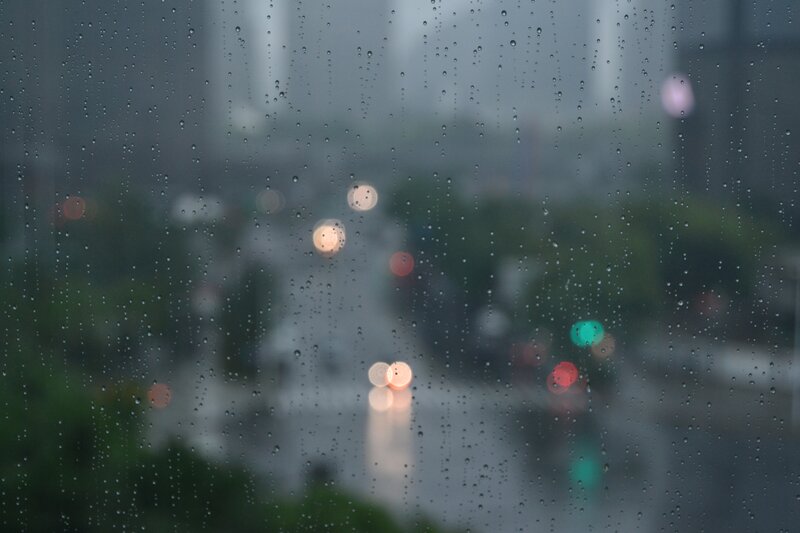 Raindrops on Window — Gray, Dreary, Night