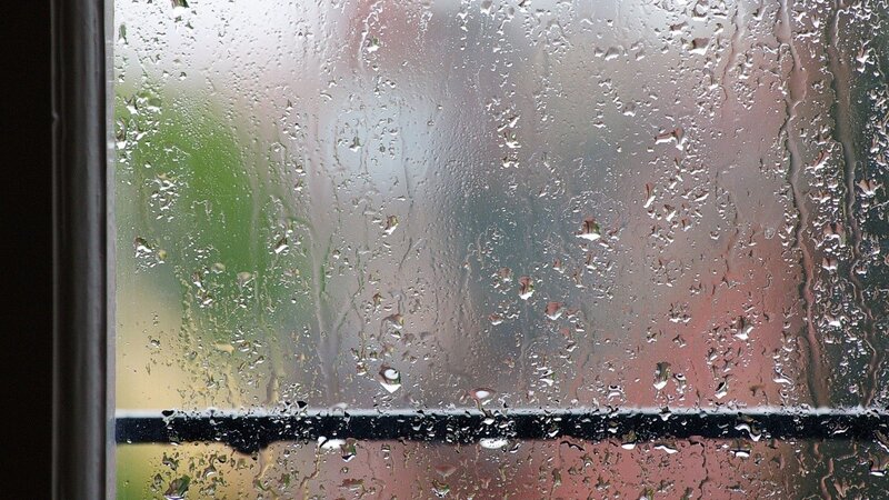 Raindrops on Window — Gray, Dreary, Photograph, Rain