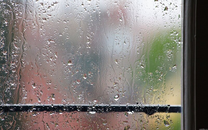 Raindrops on Window — Gray, Dreary, Photograph
