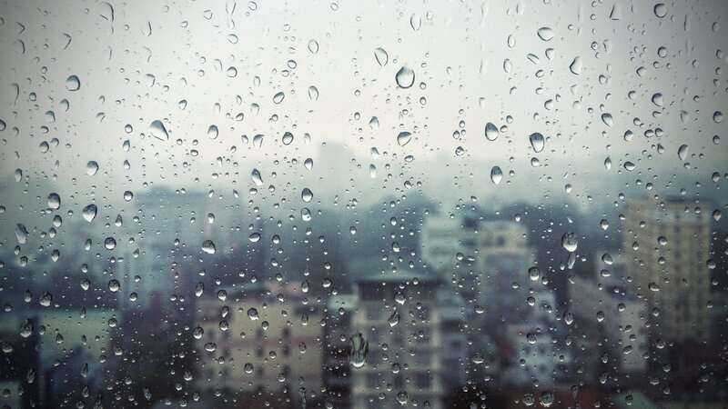 Raindrops on Window — Gray, Gloomy