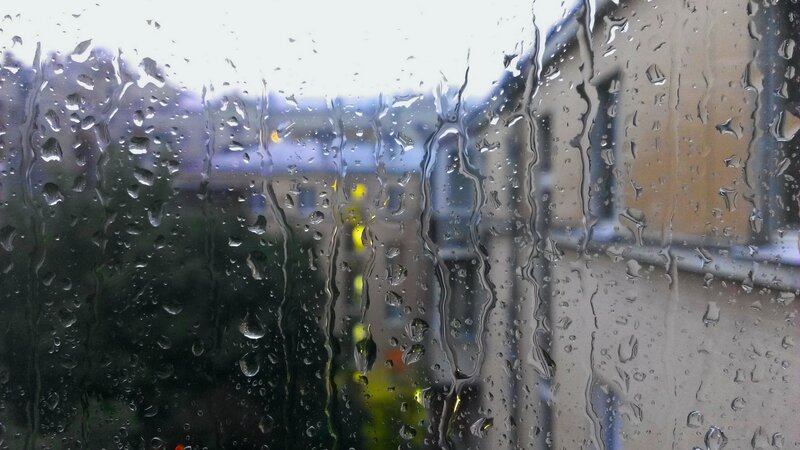 Raindrops on Window — Gray, Overcast, Afternoon