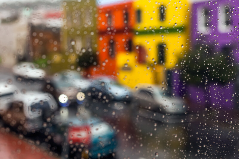 Raindrops on Window — Yellow, Blurry