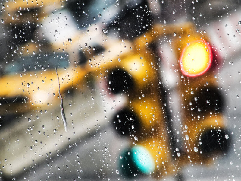 Raindrops on Window — Yellow, Dramatic