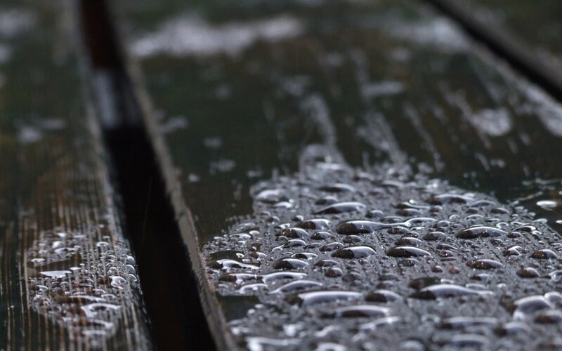 Raindrops on Wooden Planks — Brown, Moody