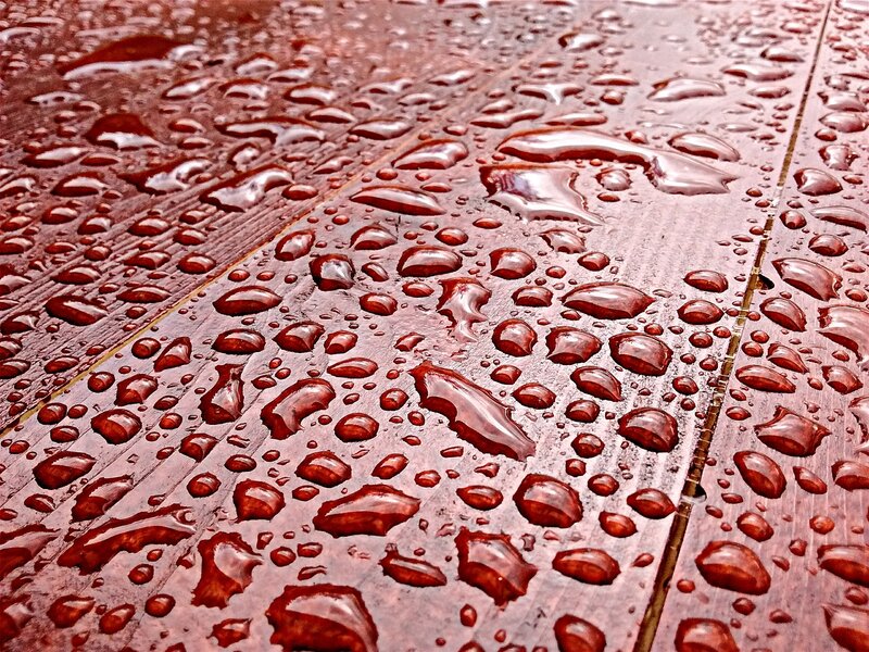 Raindrops on Wooden Surface — Brown, Calm, Photograph
