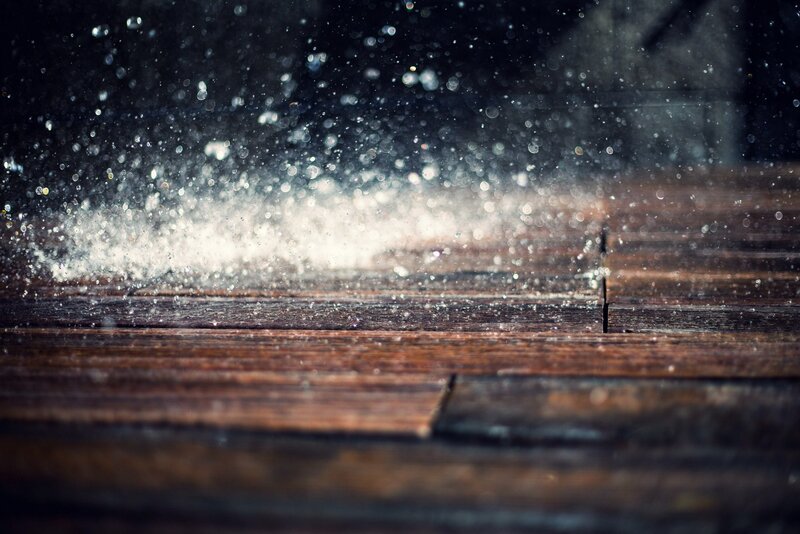 Raindrops on Wooden Surface — Brown, Dramatic