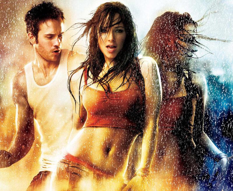 Rainy action movie scene