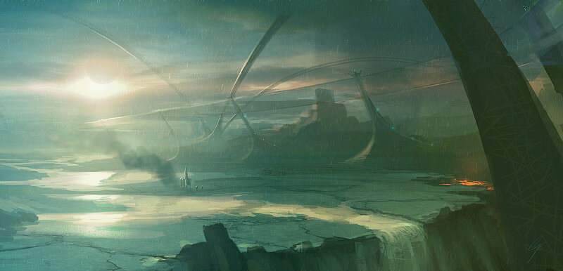 rainy alien landscape