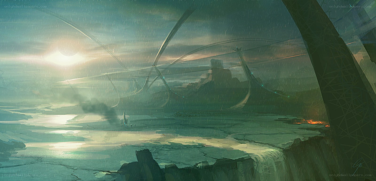 rainy alien landscape