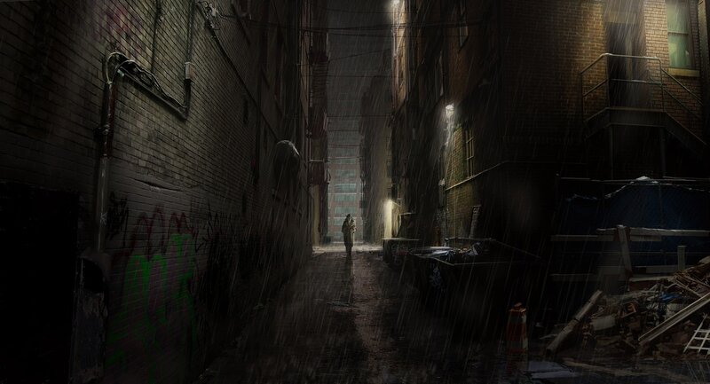 rainy alley at night