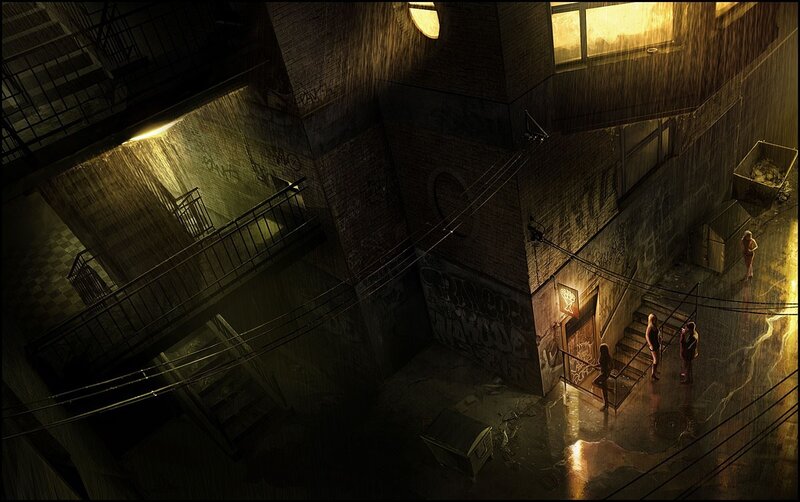 rainy alley at night