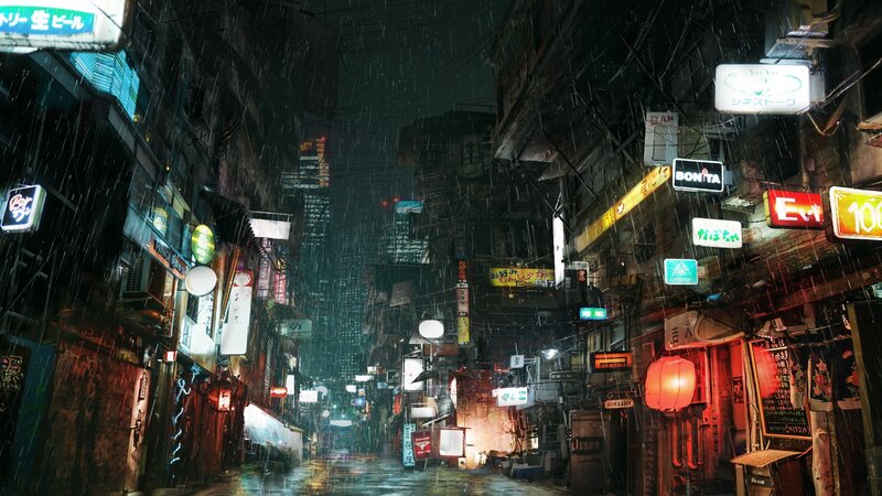 Rainy Alley at Night — Black, Dark, Moody, Digital Art