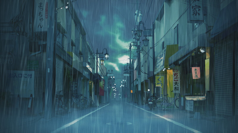 Rainy Alley at Night — Blue, Dreary