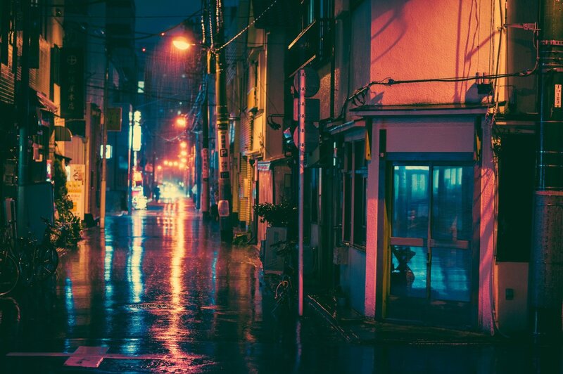 Rainy Alley at Night — Blue