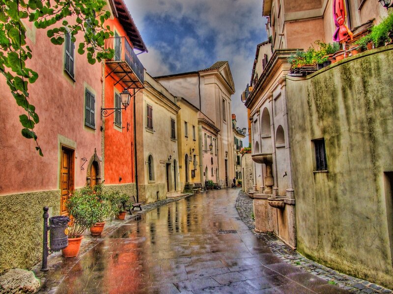 rainy alley in old town