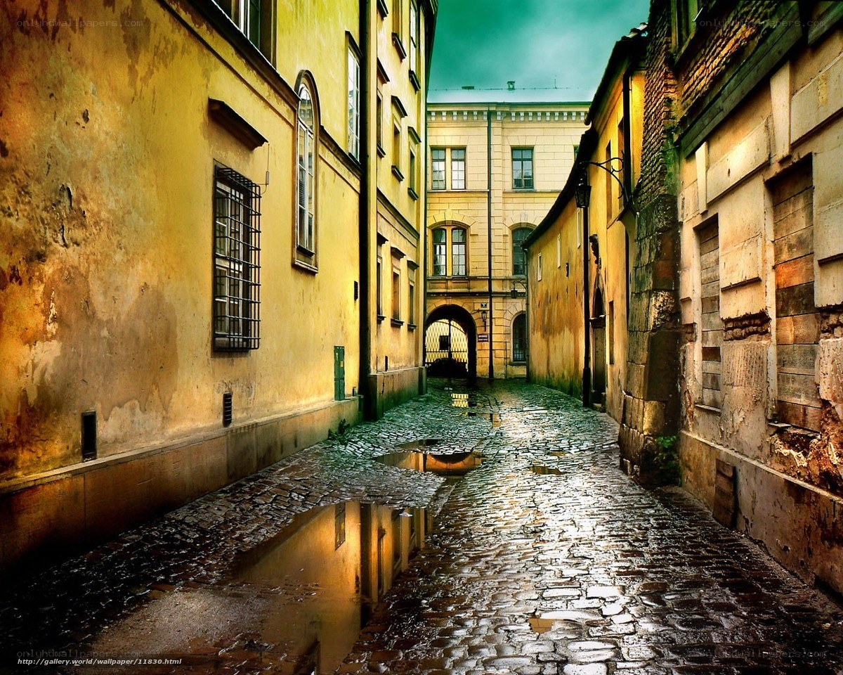 rainy alley in old town