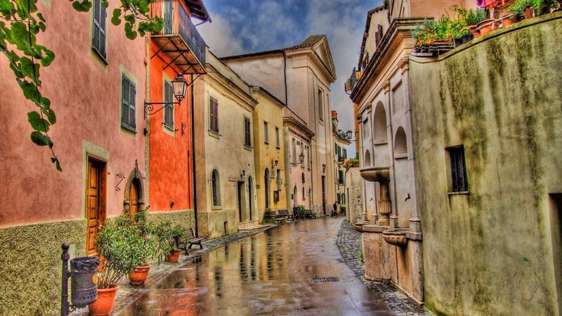 Rainy Alley with Buildings
