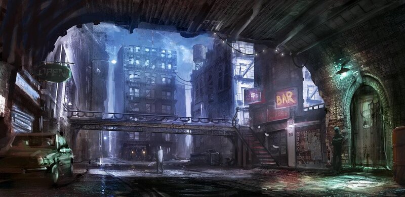 rainy alleyway at night