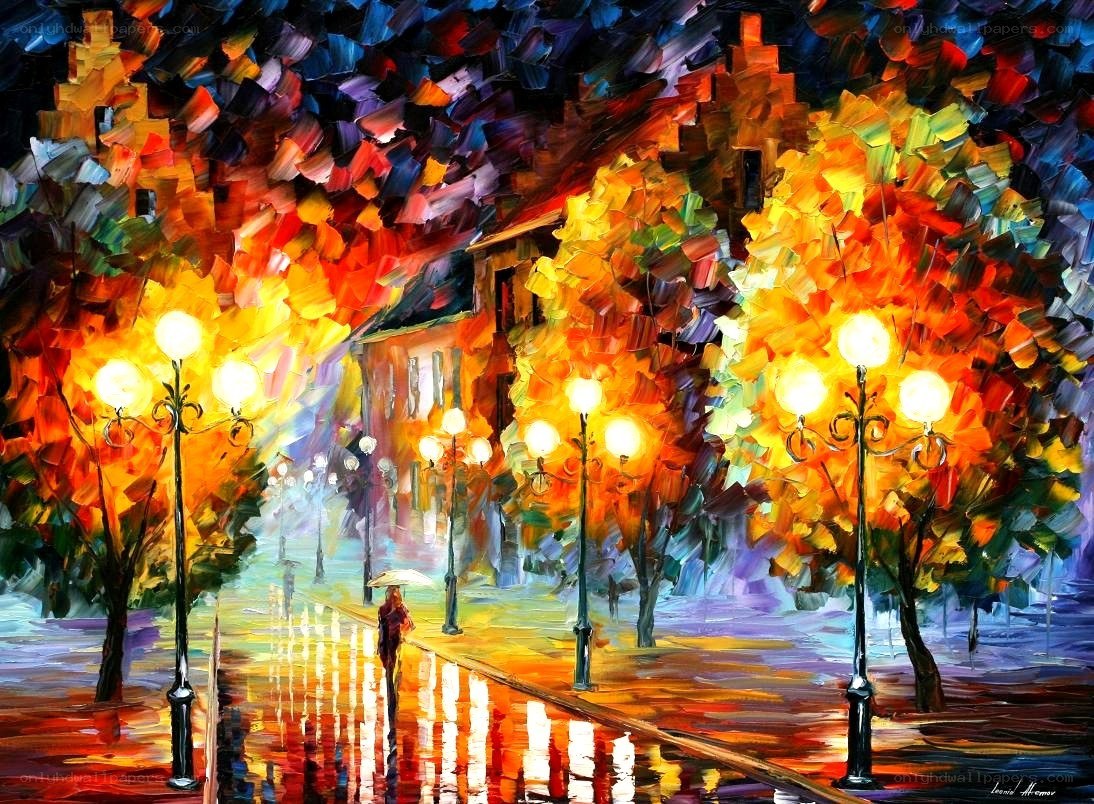 Rainy Autumn Street at Night
