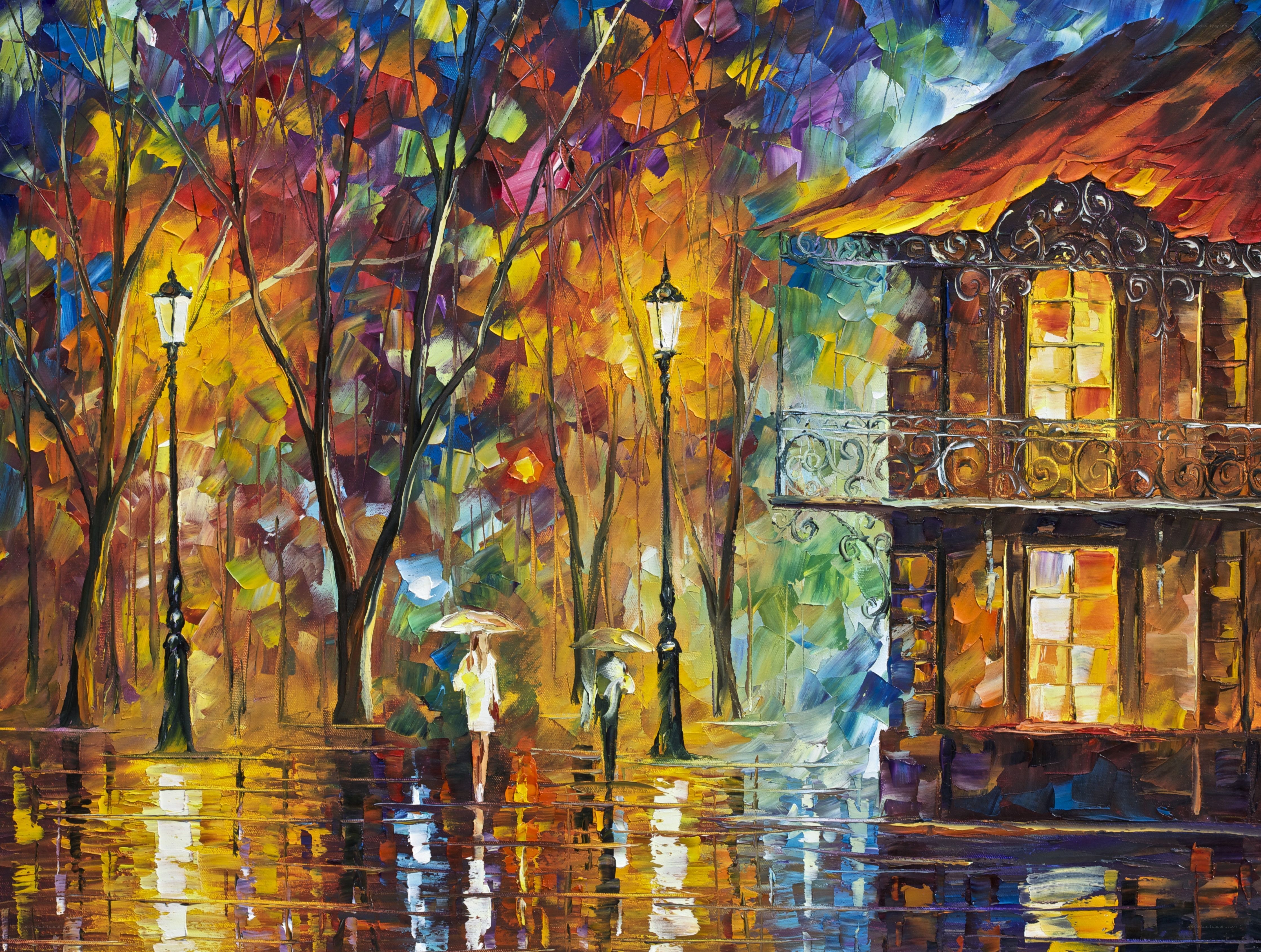 Rainy Autumn Street Scene