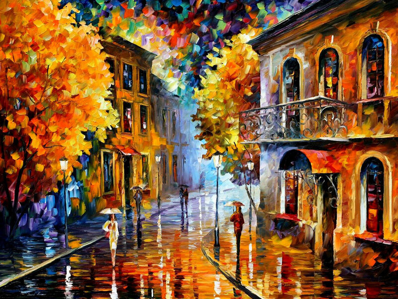Rainy Autumn Street Scene