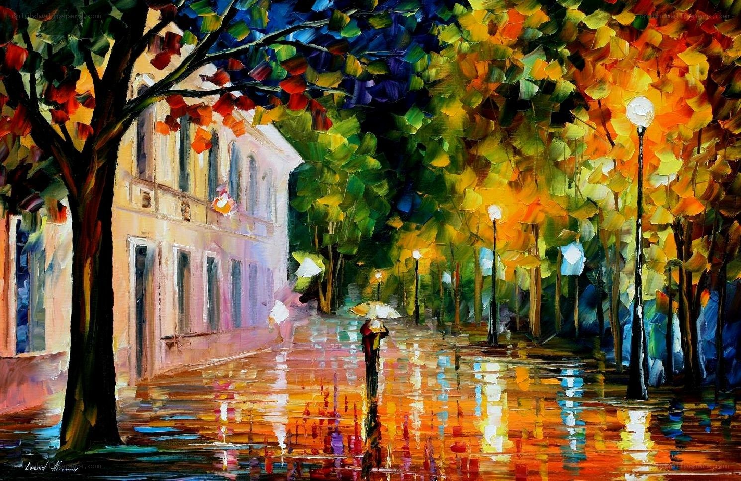 Rainy Autumn Street Scene
