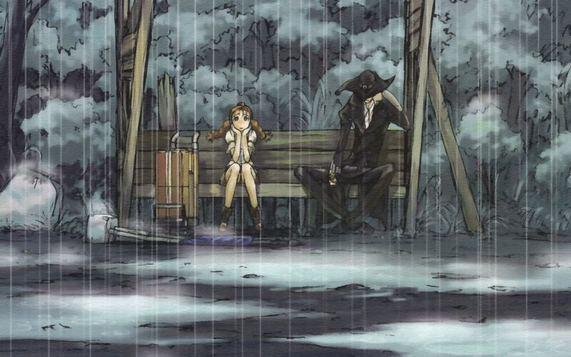 Rainy bench scene