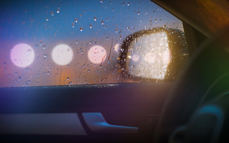 Rainy Car Window View