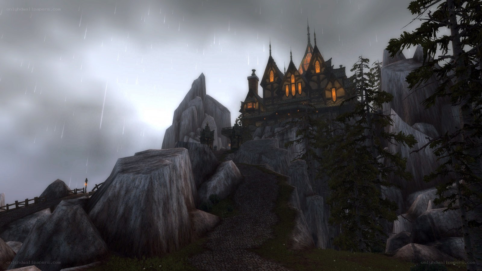 rainy castle on a cliff