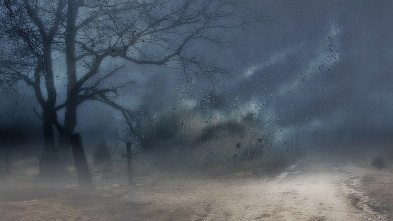 Rainy Cemetery Scene