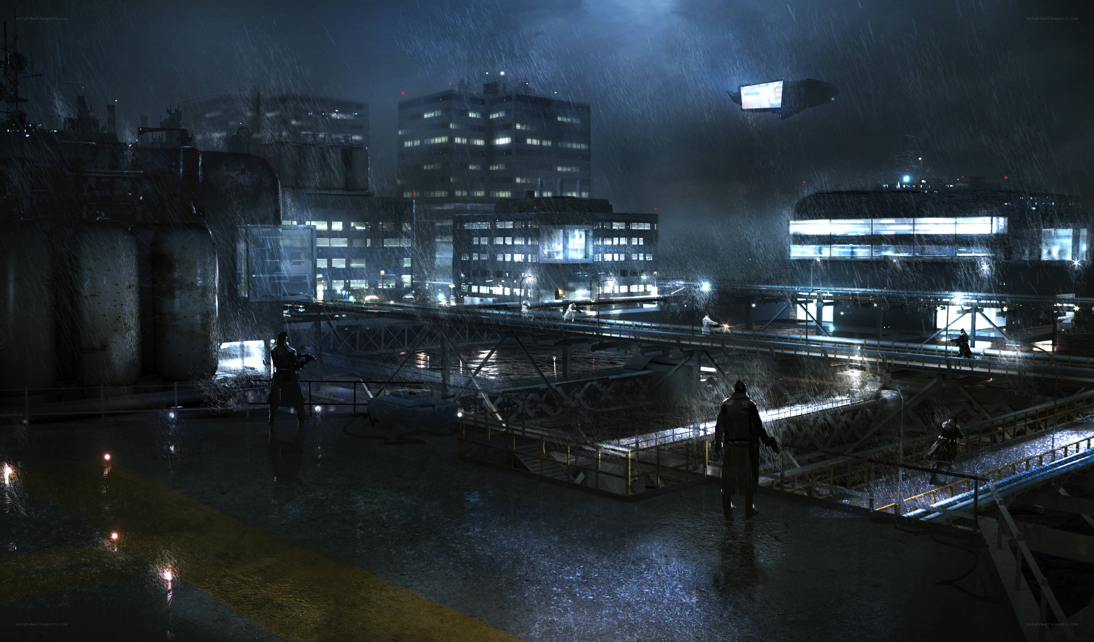 rainy city at night