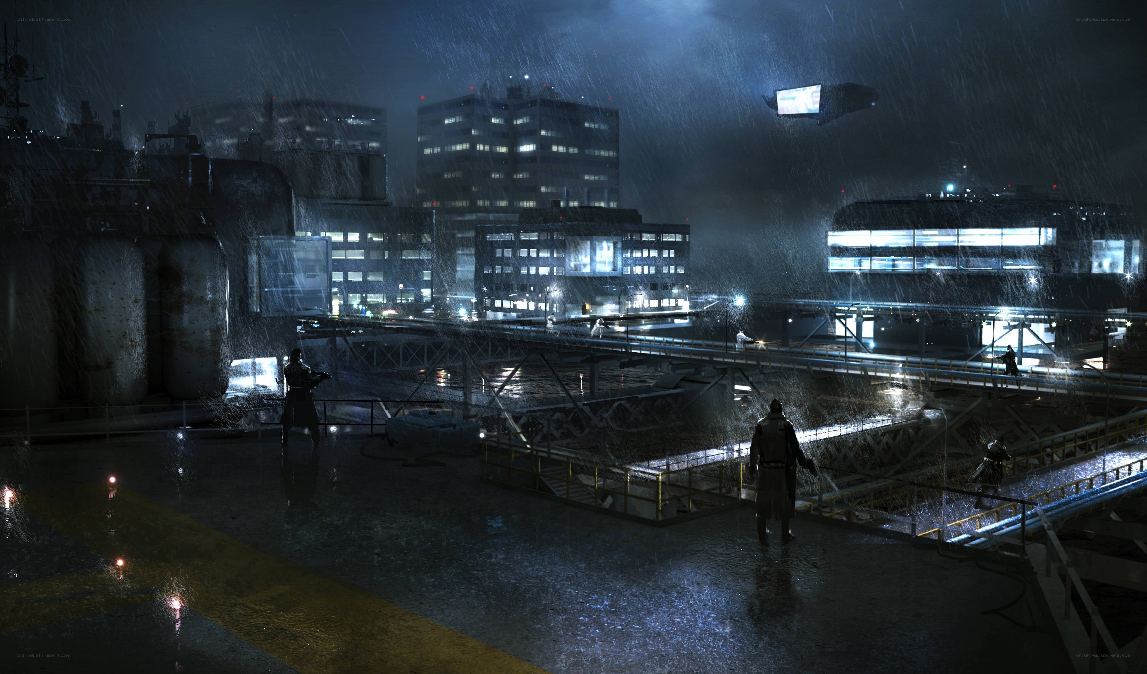 rainy city at night
