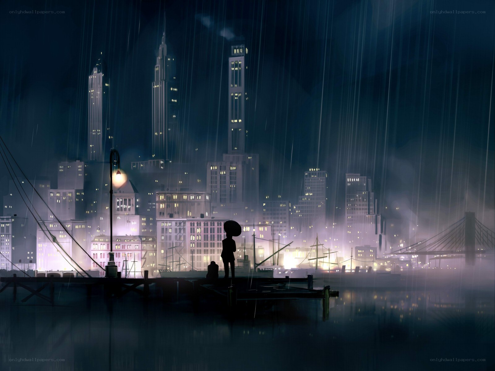 Rainy city at night