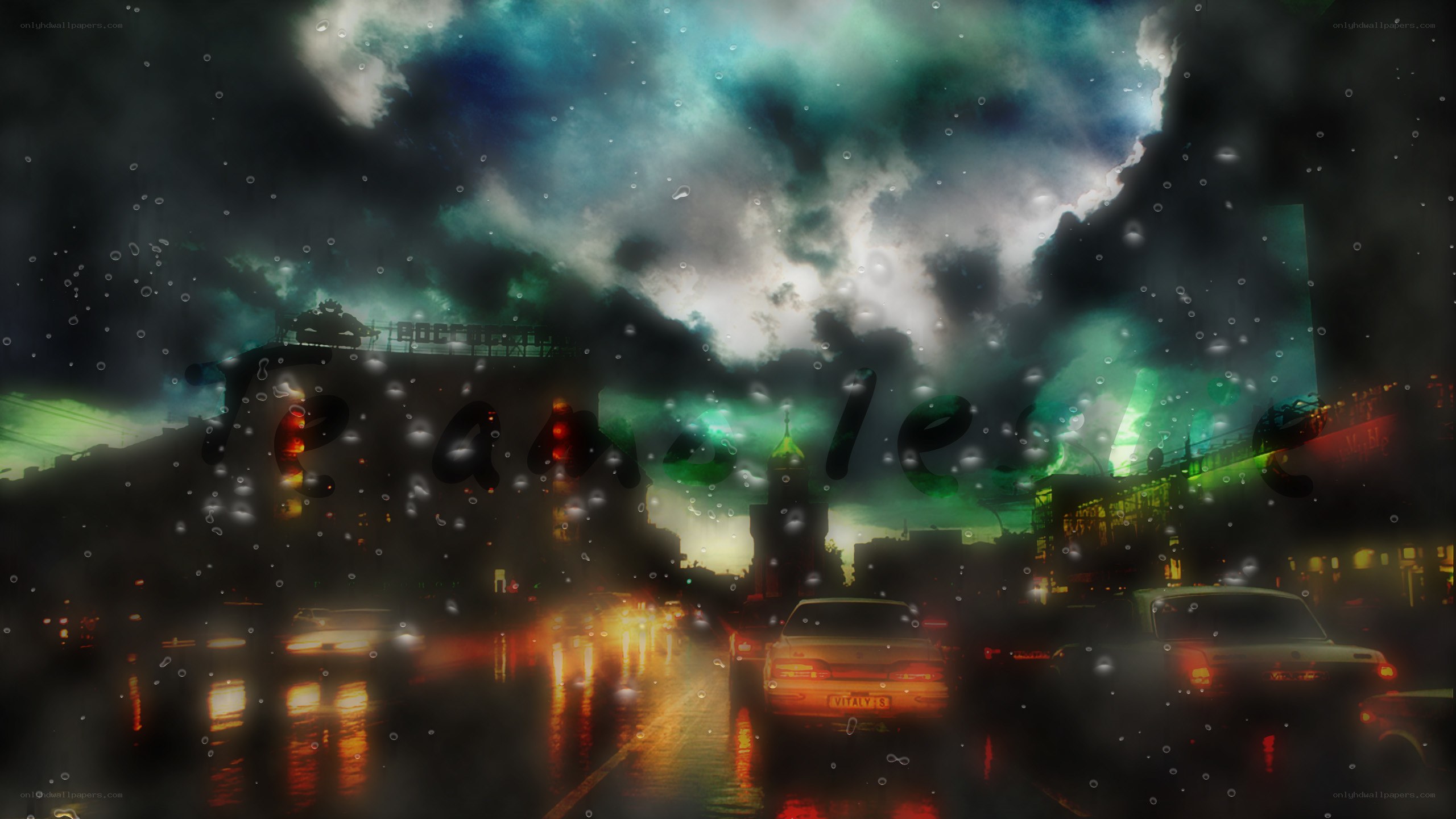 rainy city at night