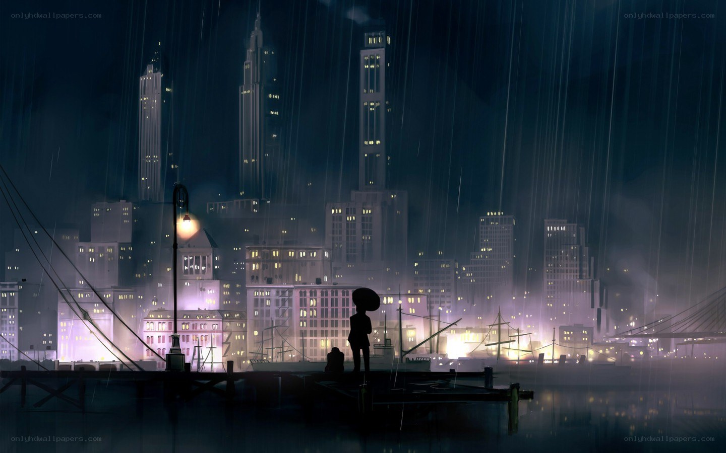Rainy city at night