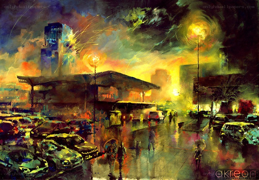 Rainy city at night