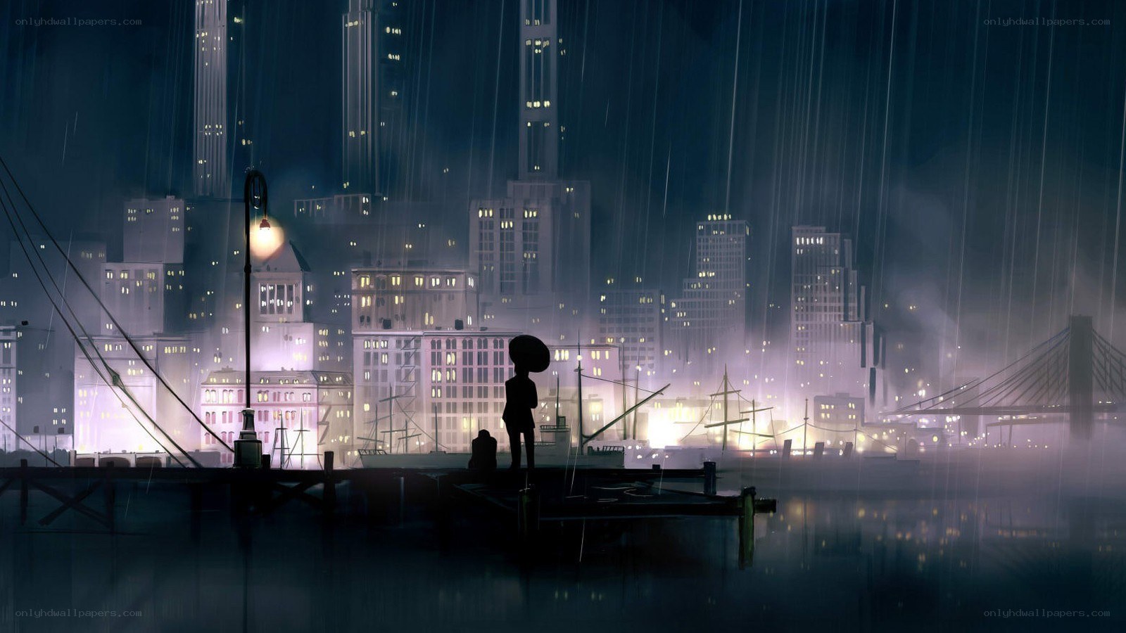 Rainy city at night