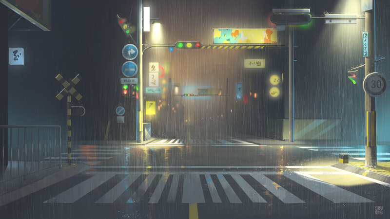 Rainy City Intersection — Gray