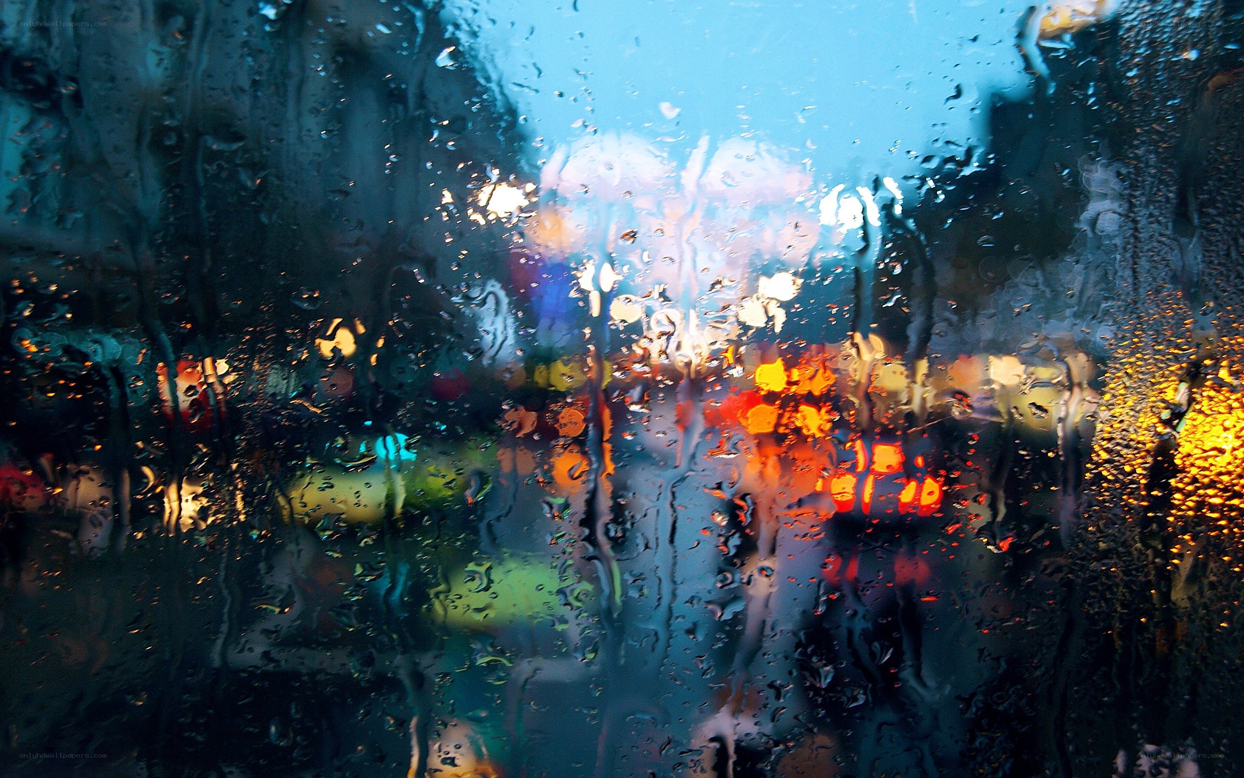 Rainy city lights at night