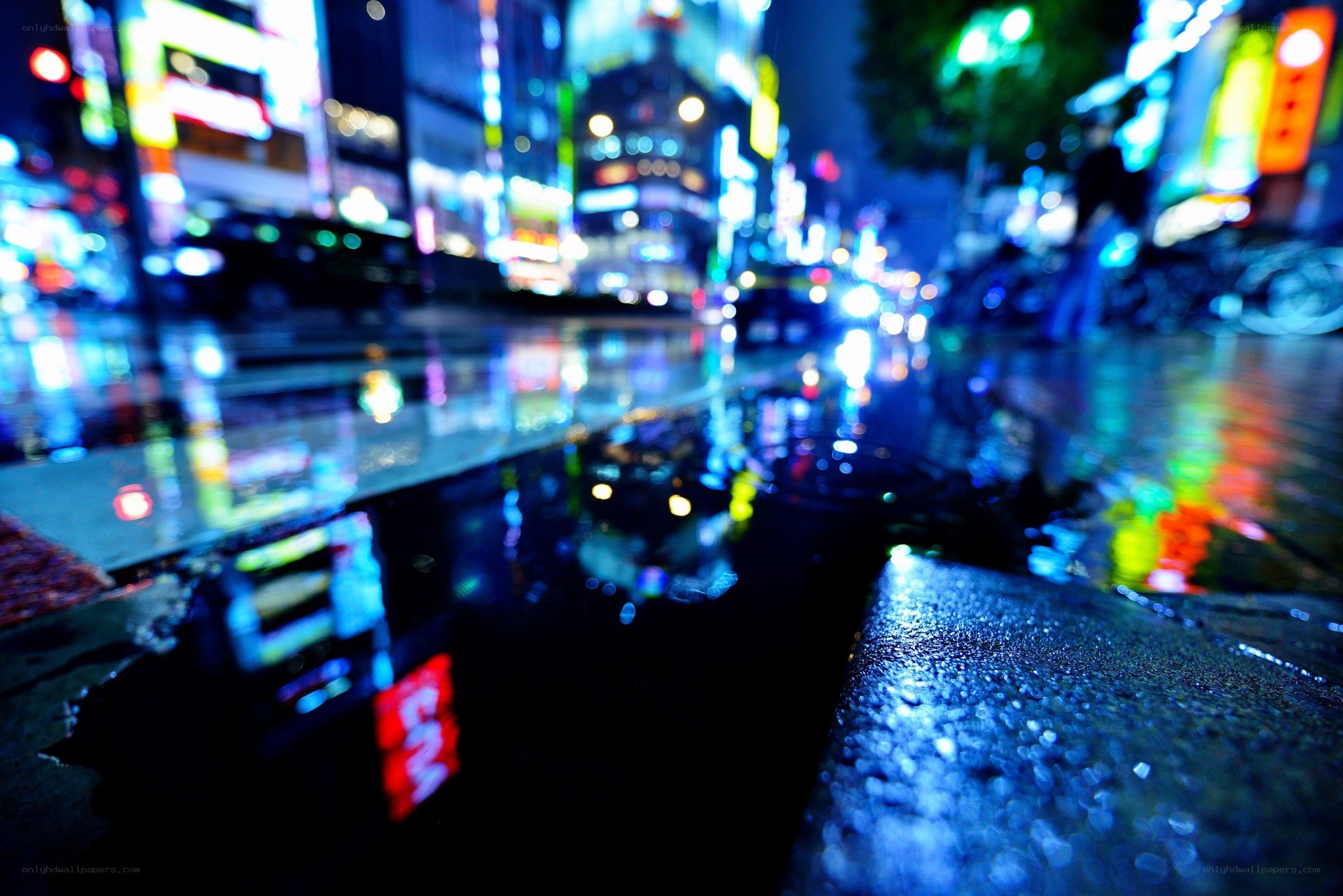 rainy city night reflections